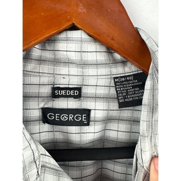 George Mens Medium Sueded Button-Up Plaid Shirt 38/40 Gray - Picture 5 of 5